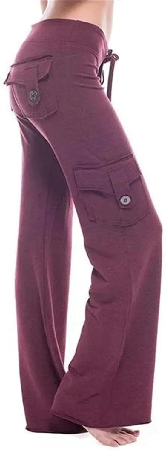 Women Strong Elastic Cargo Wide Leg Trousers Soft Joggers Sports Drawstring Straight Sweatpants