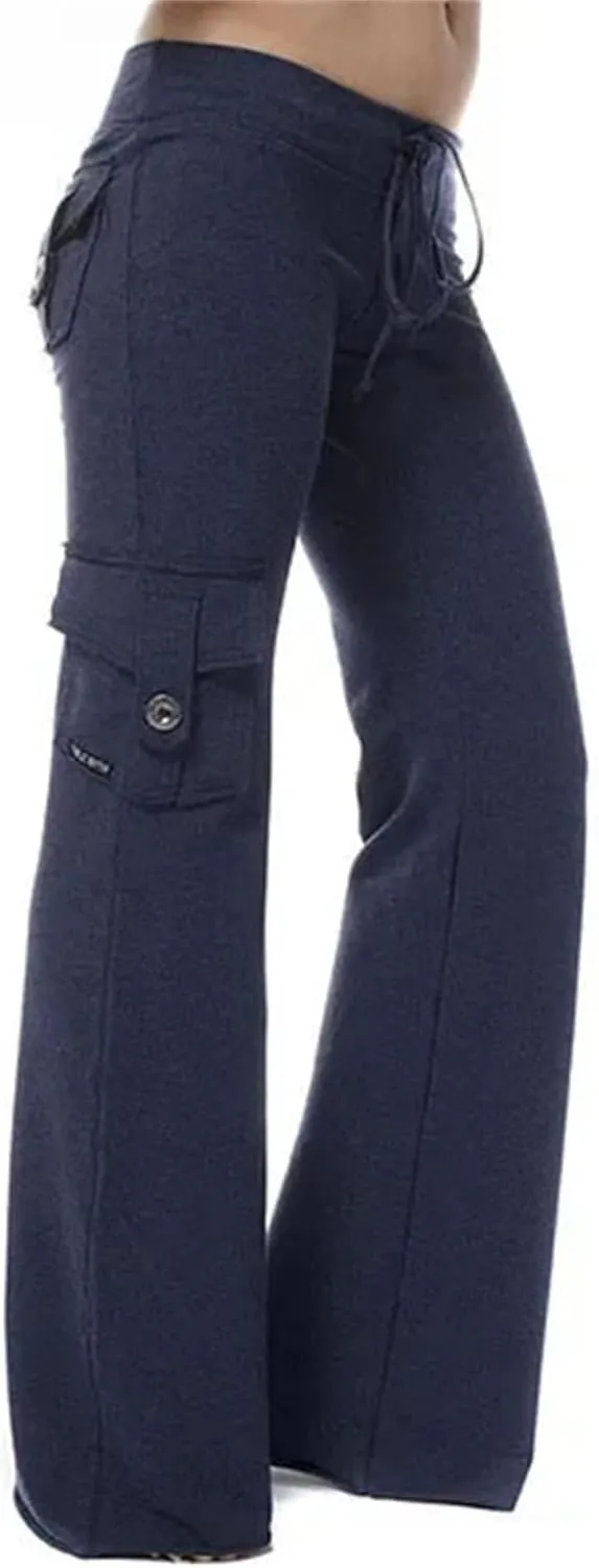 Women Strong Elastic Cargo Wide Leg Trousers Soft Joggers Sports Drawstring Straight Sweatpants
