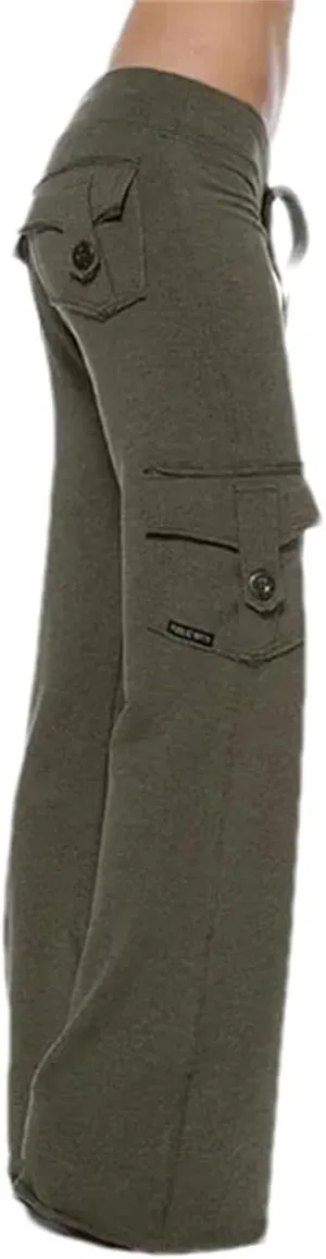 Women Strong Elastic Cargo Wide Leg Trousers Soft Joggers Sports Drawstring Straight Sweatpants