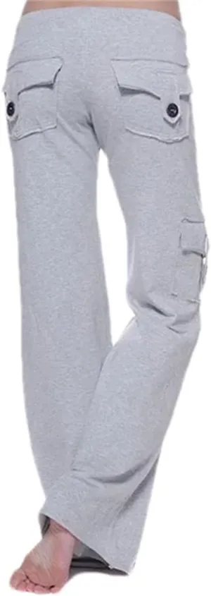 Women Strong Elastic Cargo Wide Leg Trousers Soft Joggers Sports Drawstring Straight Sweatpants