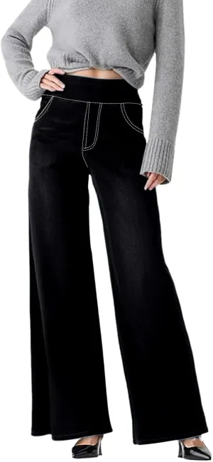 Women Sweatpant Jeans 2025 Sweatpants That Look Like Jeans High Waisted Stretchy Wide Leg Denim Pants with Pockets