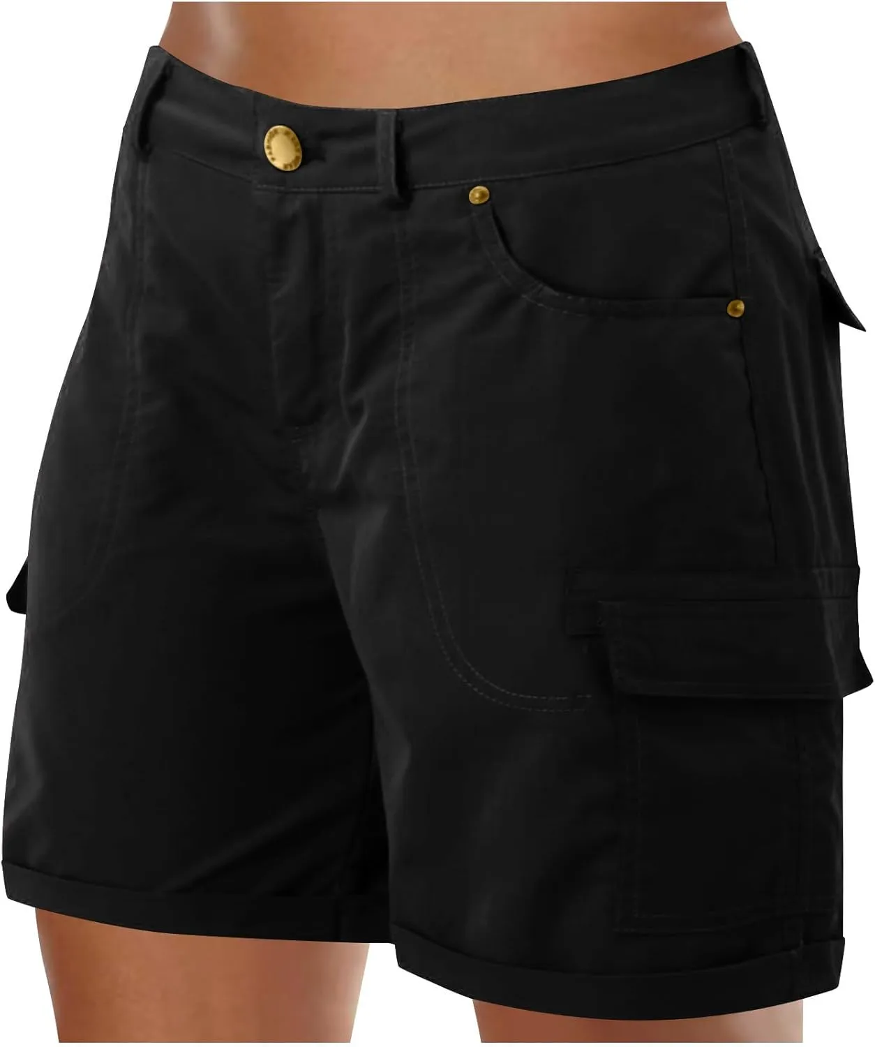 Womens Baggy Cargo Shorts Summer Casual Stretch Jeans Drawstring Beach Loost Fit Chino Shorts with Pockets