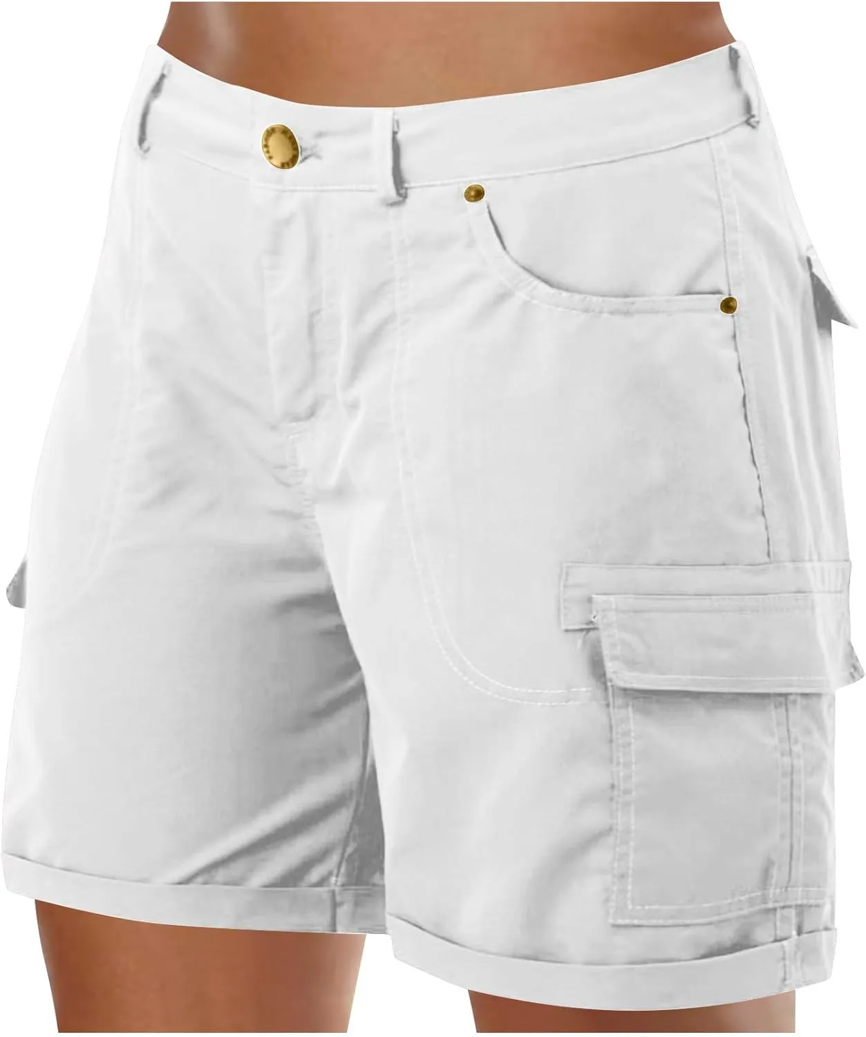Womens Baggy Cargo Shorts Summer Casual Stretch Jeans Drawstring Beach Loost Fit Chino Shorts with Pockets