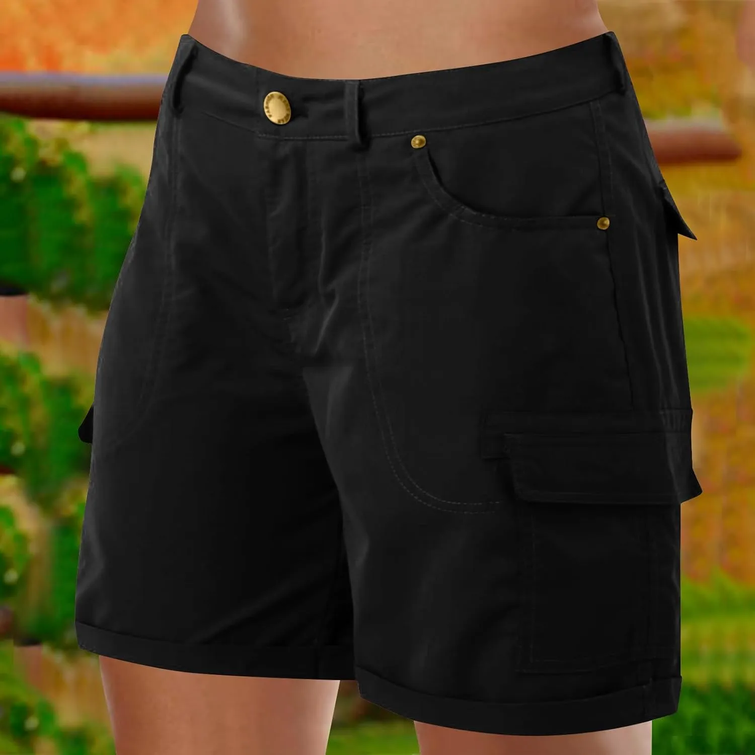 Womens Baggy Cargo Shorts Summer Casual Stretch Jeans Drawstring Beach Loost Fit Chino Shorts with Pockets