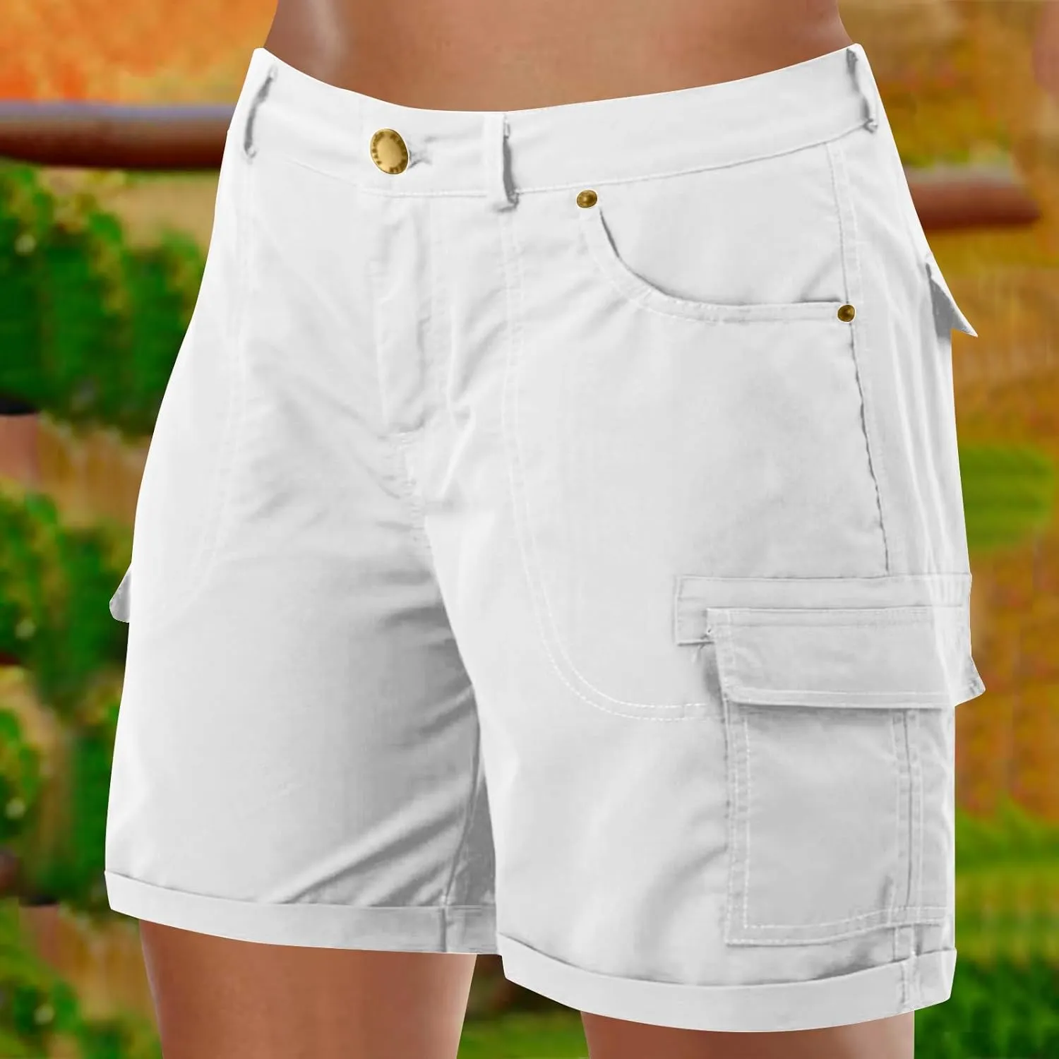 Womens Baggy Cargo Shorts Summer Casual Stretch Jeans Drawstring Beach Loost Fit Chino Shorts with Pockets