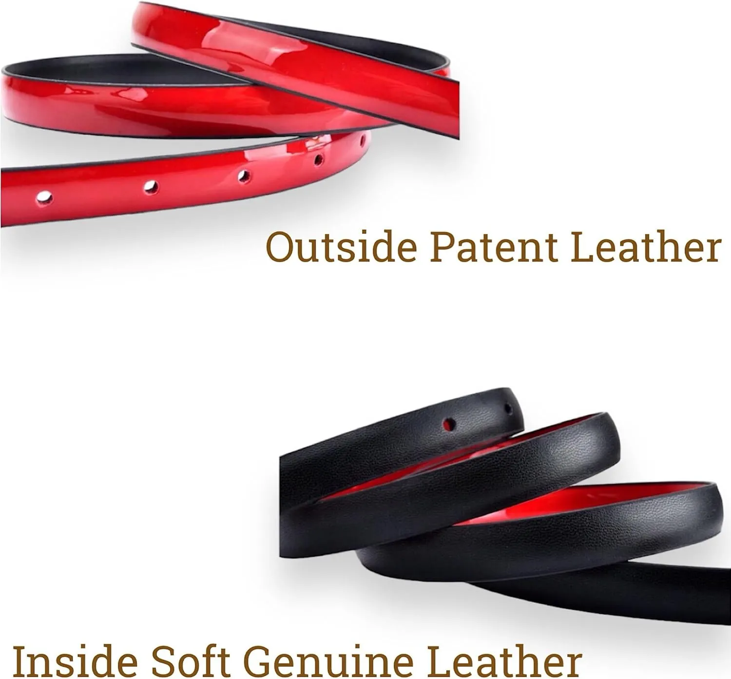 Women's Belts Skinny Patent Leather Belts Slim Reversible Waistband Twist To Convert Worn On Both Sides Gold Buckle