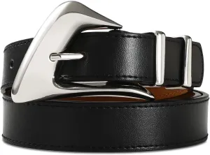 Women's Brown Belt Trend Belt with Gold Buckle Fashion Leather Waist Belt for Jeans Pants