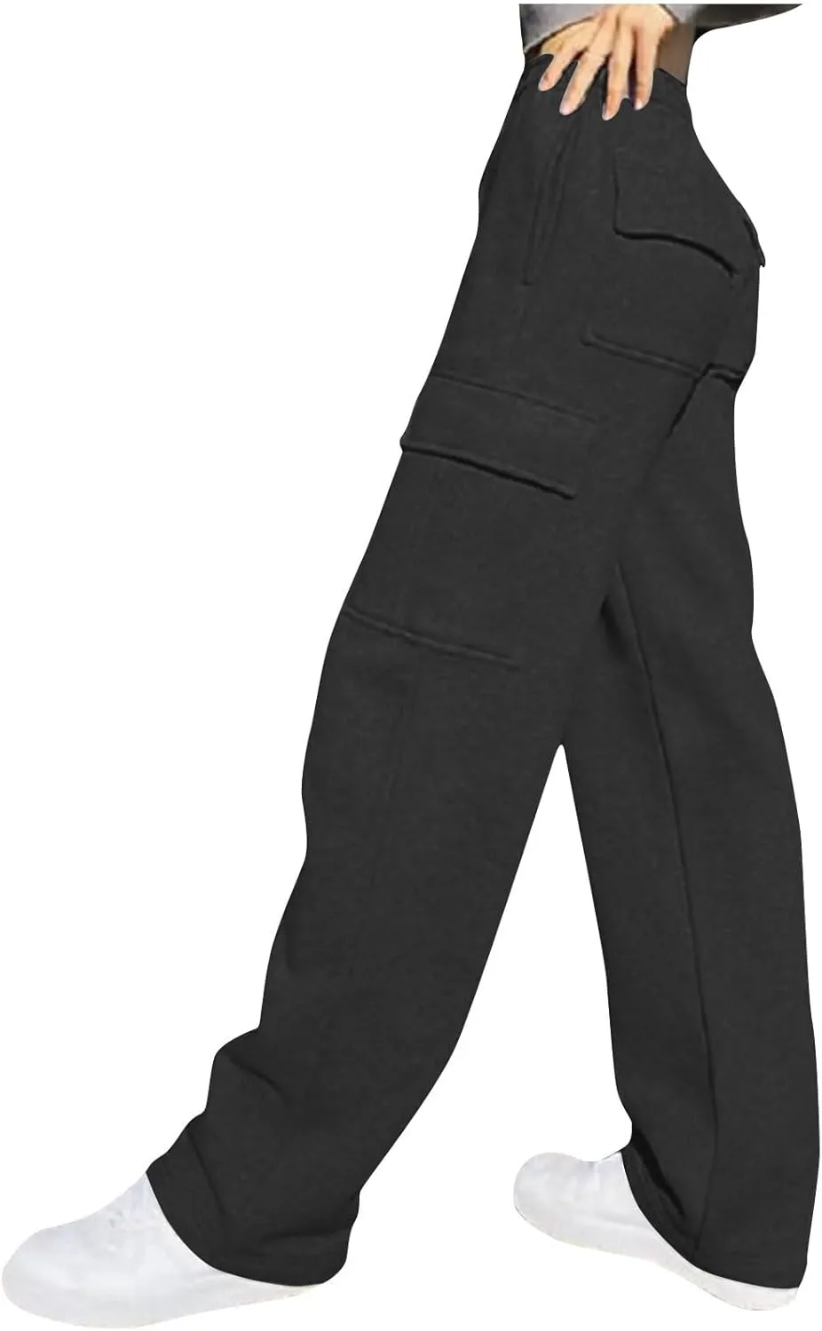 Women's Cargo Sweatpants Elastic High Waist Wide Leg Joggers Pants Baggy Straight Leg Drawstring Trousers with Pockets