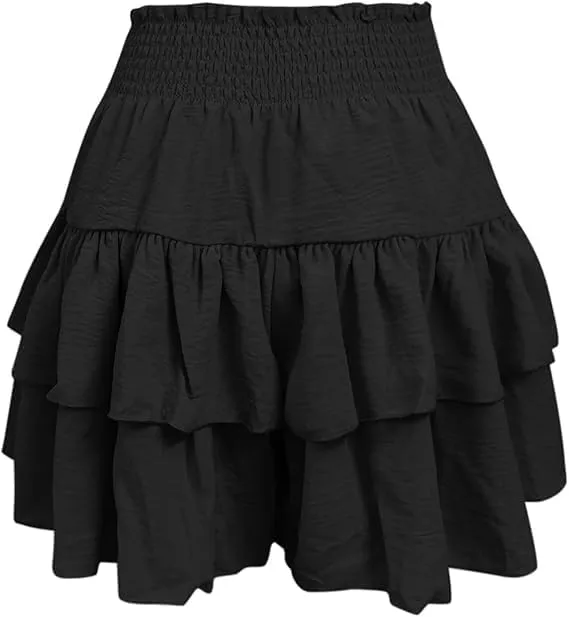 Women's Casual Skirt with Shorts High Waited Pleated Tennis Ruffle Trim Short Athletic Workout Golf Skirts Skort