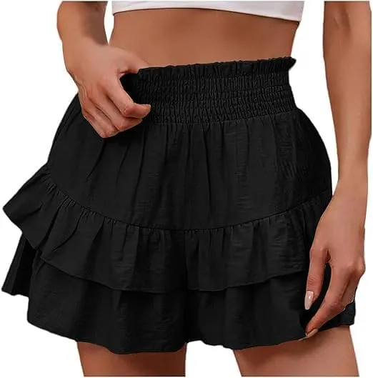 Women's Casual Skirt with Shorts High Waited Pleated Tennis Ruffle Trim Short Athletic Workout Golf Skirts Skort