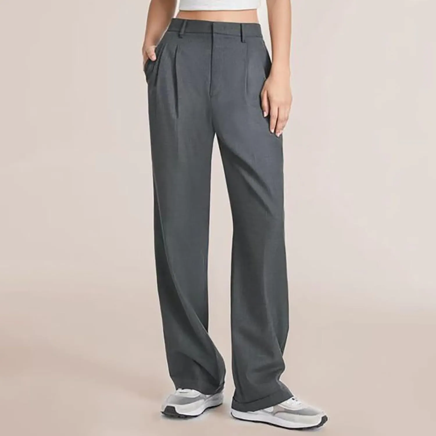 Womens Casual Wide Leg Dress Pants High Waist Tailored Button Down Trousers with Pockets Straight Suit Pants Slacks