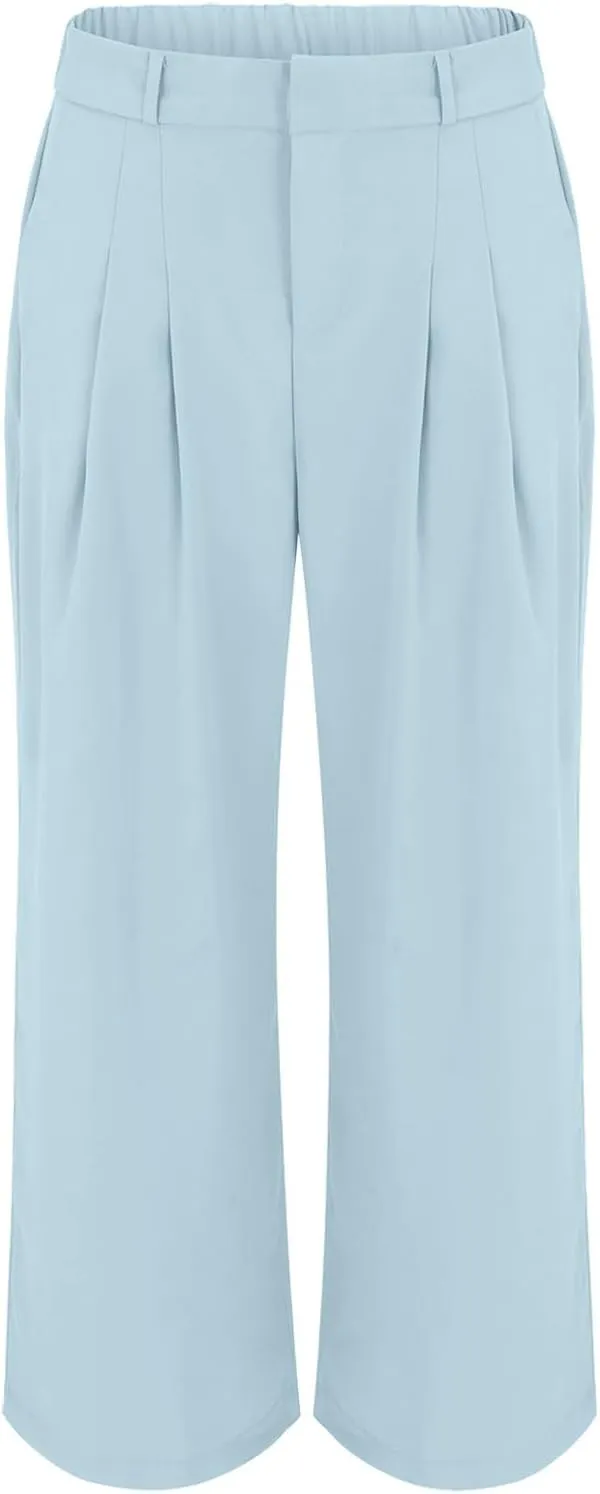 Womens Casual Wide Leg Dress Pants High Waist Tailored Button Down Trousers with Pockets Straight Suit Pants Slacks