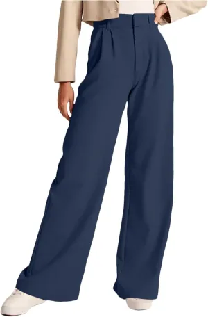 Womens Casual Wide Leg Dress Pants High Waist Tailored Button Down Trousers with Pockets Straight Suit Pants Slacks