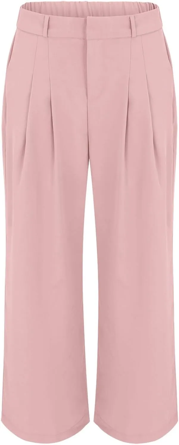 Womens Casual Wide Leg Dress Pants High Waist Tailored Button Down Trousers with Pockets Straight Suit Pants Slacks