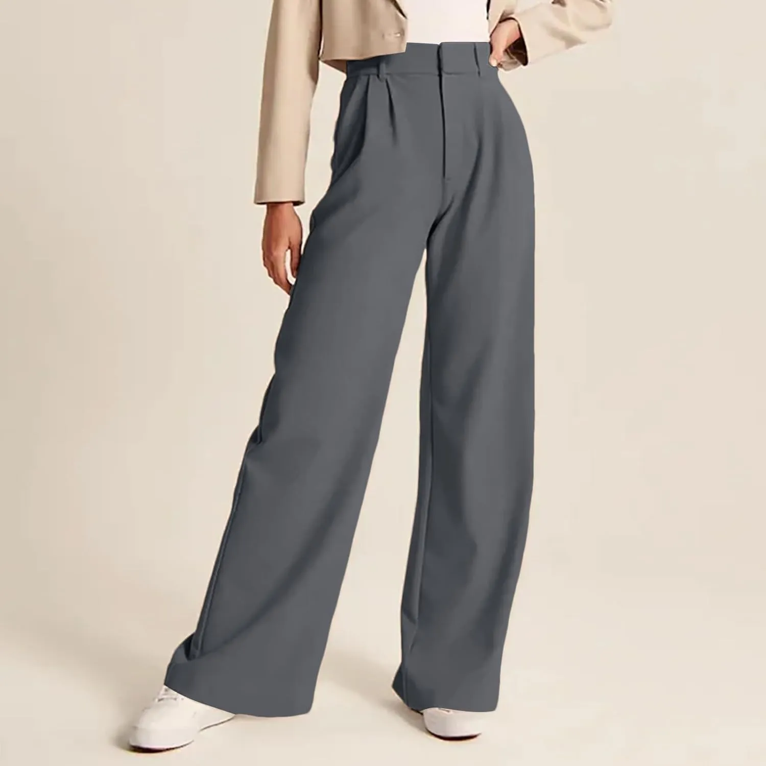 Womens Casual Wide Leg Dress Pants High Waist Tailored Button Down Trousers with Pockets Straight Suit Pants Slacks