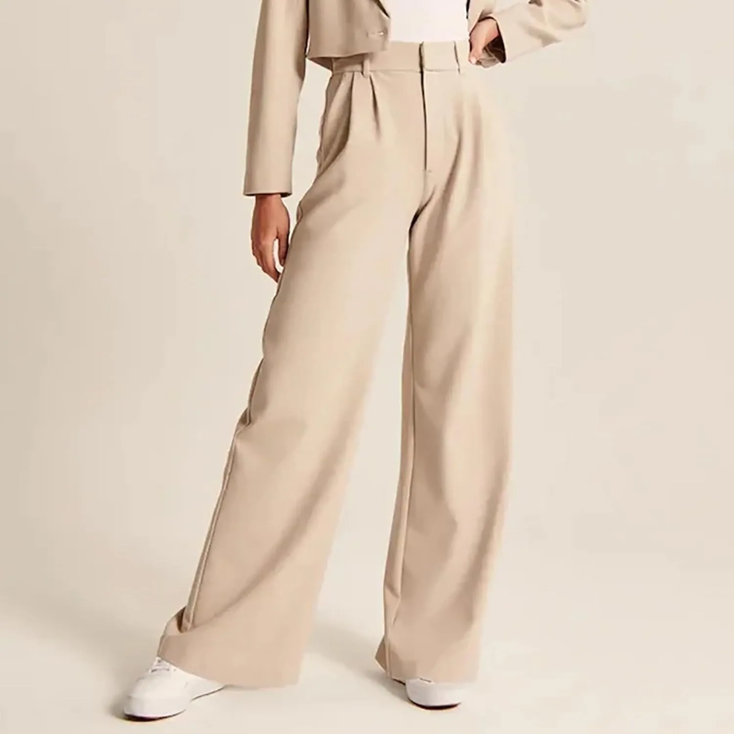 Womens Casual Wide Leg Dress Pants High Waist Tailored Button Down Trousers with Pockets Straight Suit Pants Slacks