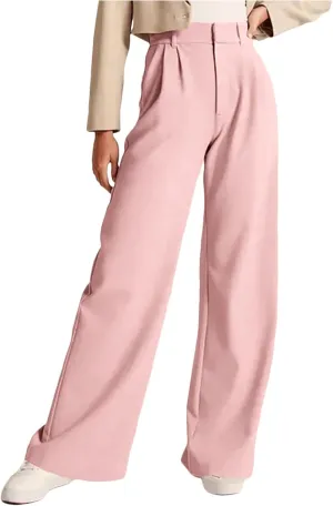 Womens Casual Wide Leg Dress Pants High Waist Tailored Button Down Trousers with Pockets Straight Suit Pants Slacks