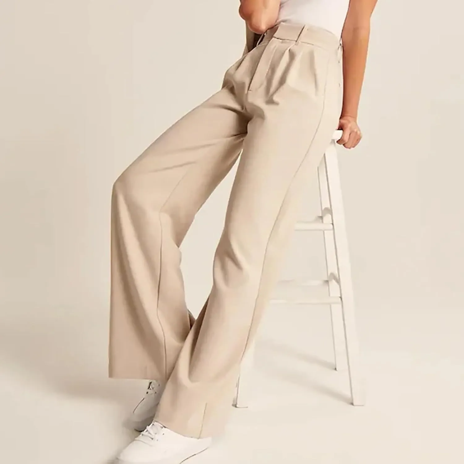 Womens Casual Wide Leg Dress Pants High Waist Tailored Button Down Trousers with Pockets Straight Suit Pants Slacks