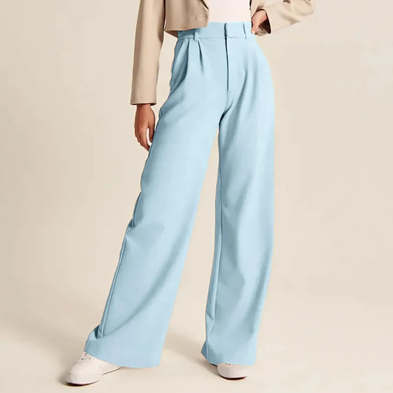 Womens Casual Wide Leg Dress Pants High Waist Tailored Button Down Trousers with Pockets Straight Suit Pants Slacks