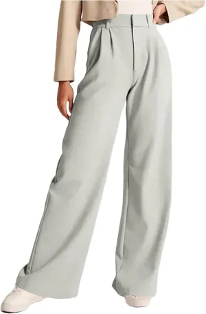 Womens Casual Wide Leg Dress Pants High Waist Tailored Button Down Trousers with Pockets Straight Suit Pants Slacks