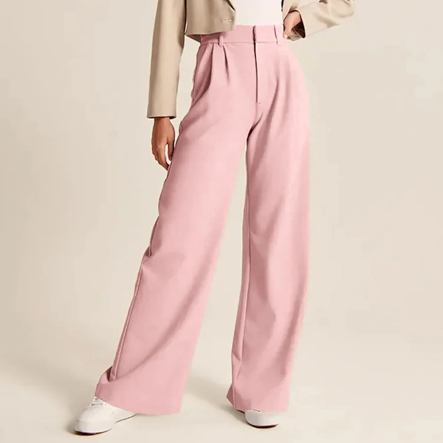 Womens Casual Wide Leg Dress Pants High Waist Tailored Button Down Trousers with Pockets Straight Suit Pants Slacks