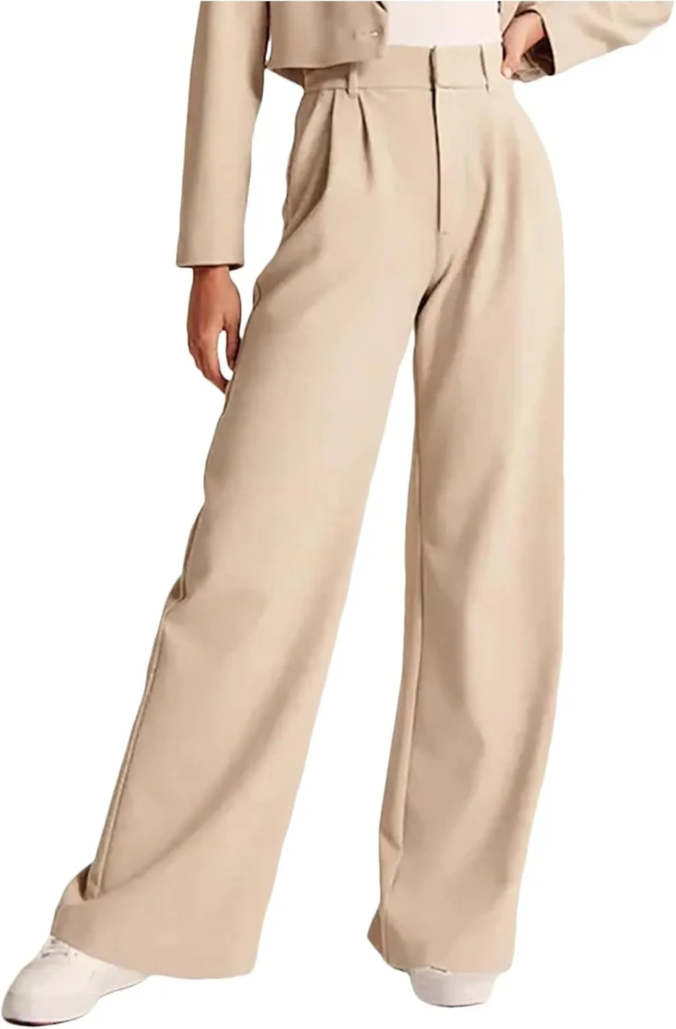 Womens Casual Wide Leg Dress Pants High Waist Tailored Button Down Trousers with Pockets Straight Suit Pants Slacks