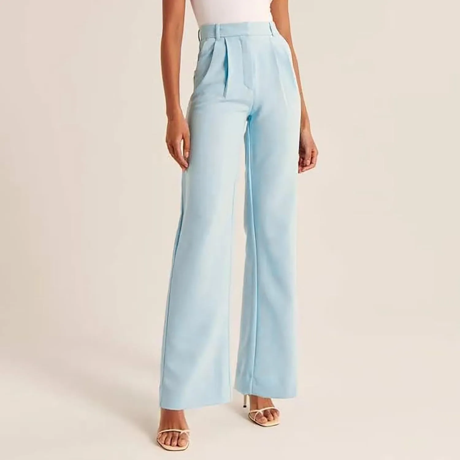 Womens Casual Wide Leg Dress Pants High Waist Tailored Button Down Trousers with Pockets Straight Suit Pants Slacks