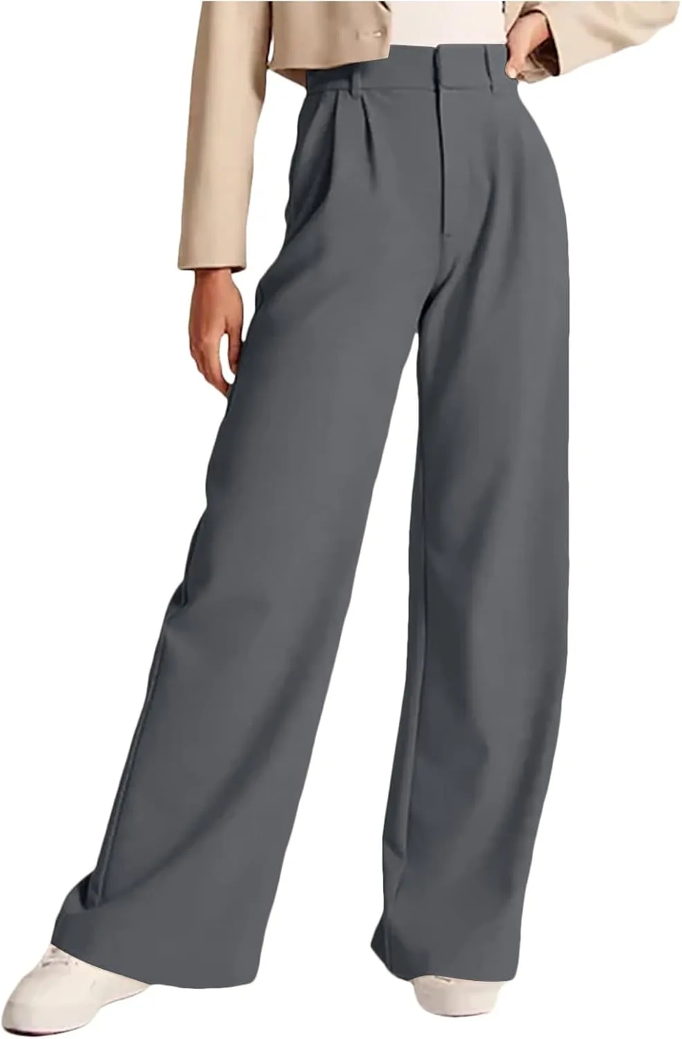 Womens Casual Wide Leg Dress Pants High Waist Tailored Button Down Trousers with Pockets Straight Suit Pants Slacks