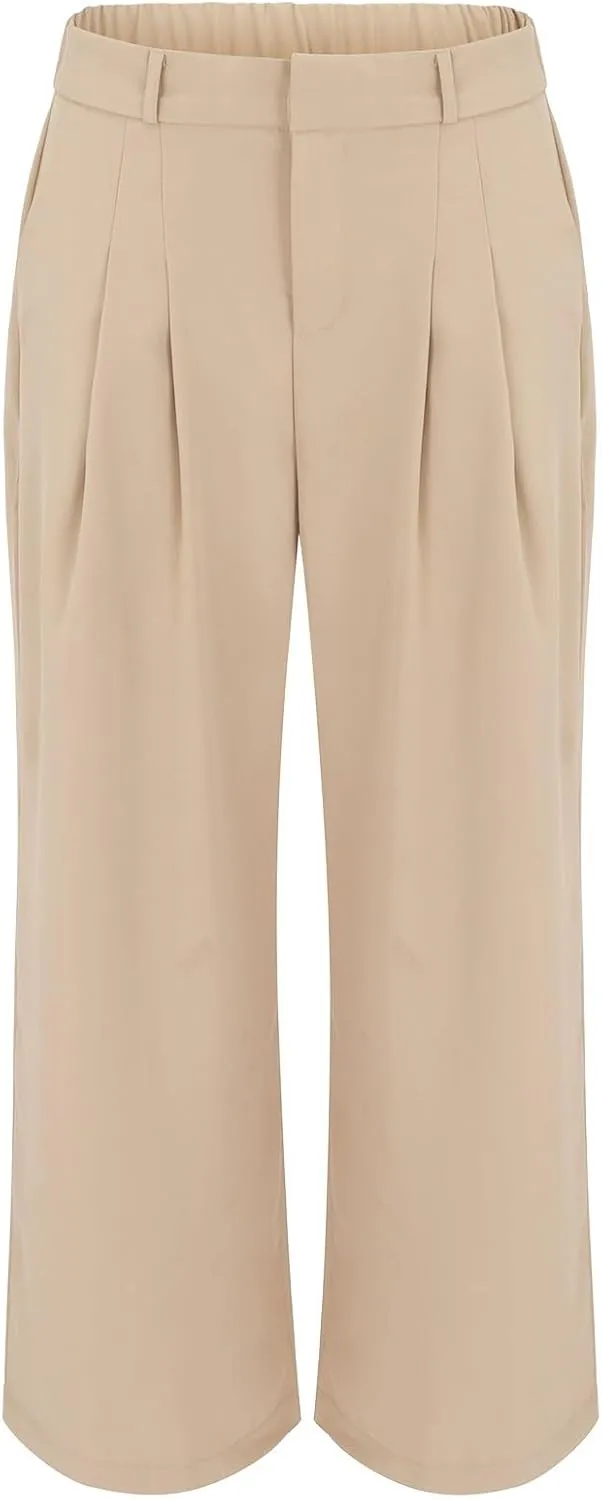 Womens Casual Wide Leg Dress Pants High Waist Tailored Button Down Trousers with Pockets Straight Suit Pants Slacks