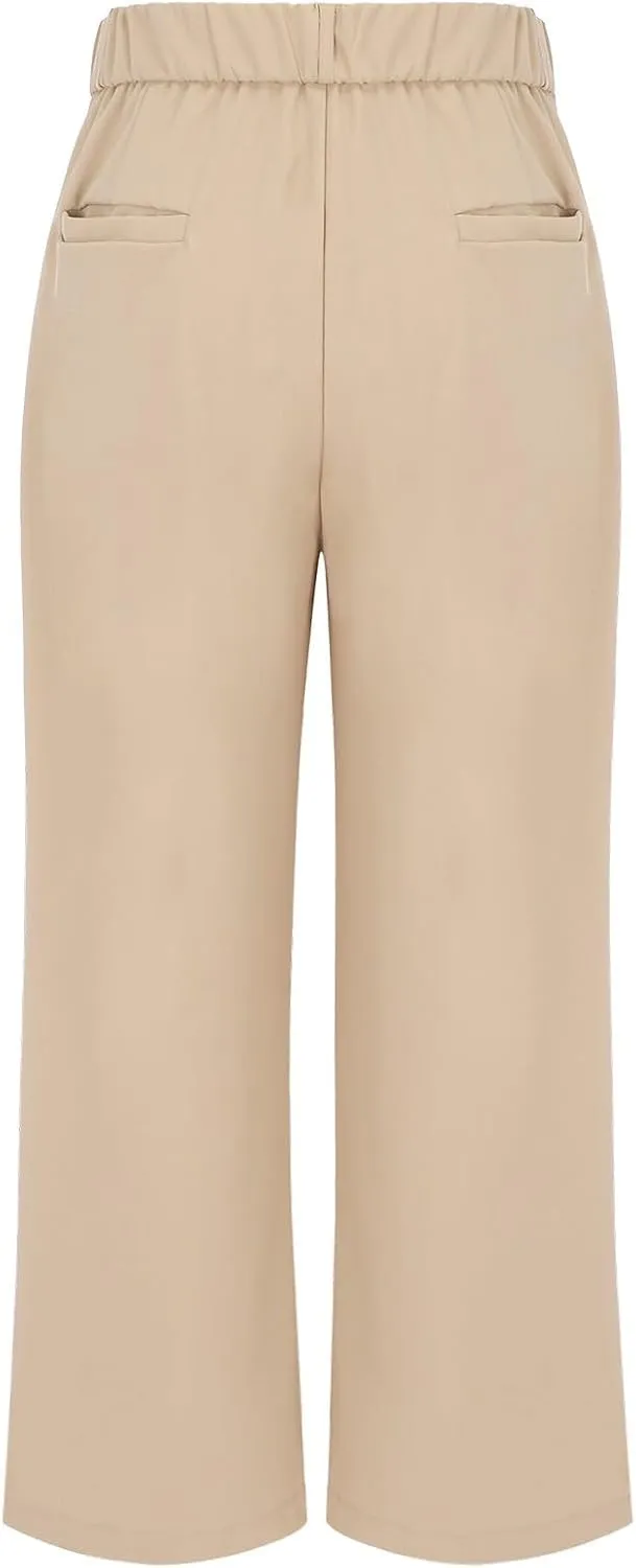Womens Casual Wide Leg Dress Pants High Waist Tailored Button Down Trousers with Pockets Straight Suit Pants Slacks
