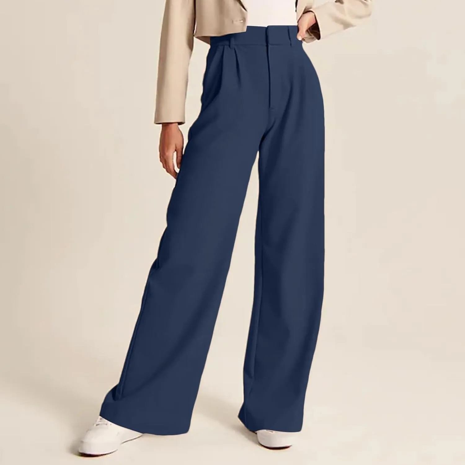 Womens Casual Wide Leg Dress Pants High Waist Tailored Button Down Trousers with Pockets Straight Suit Pants Slacks