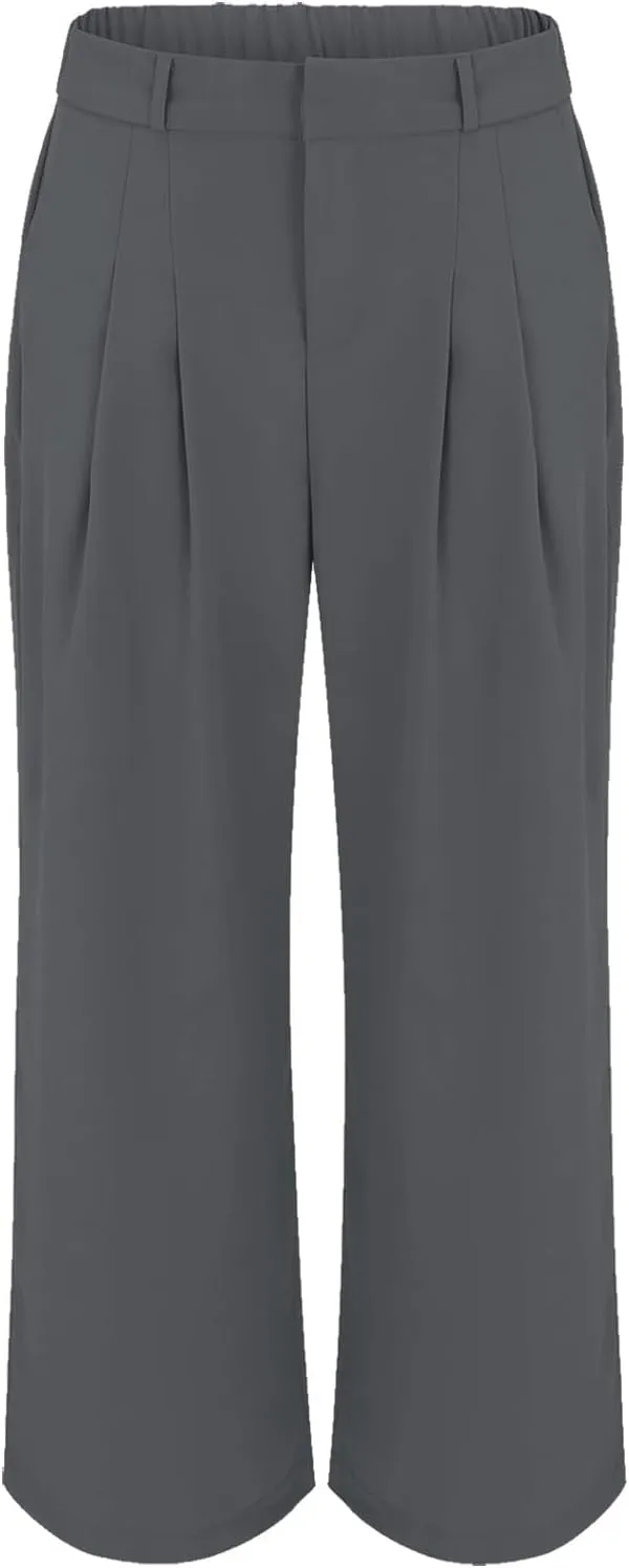 Womens Casual Wide Leg Dress Pants High Waist Tailored Button Down Trousers with Pockets Straight Suit Pants Slacks