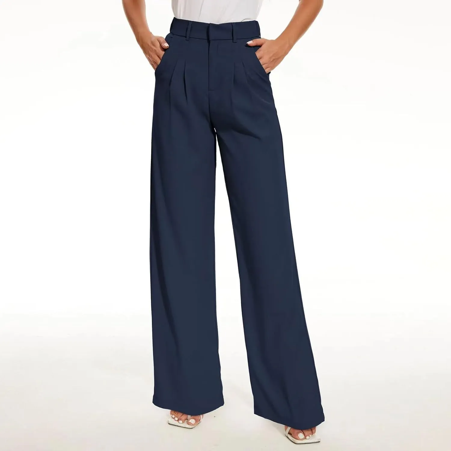Womens Casual Wide Leg Dress Pants High Waist Tailored Button Down Trousers with Pockets Straight Suit Pants Slacks