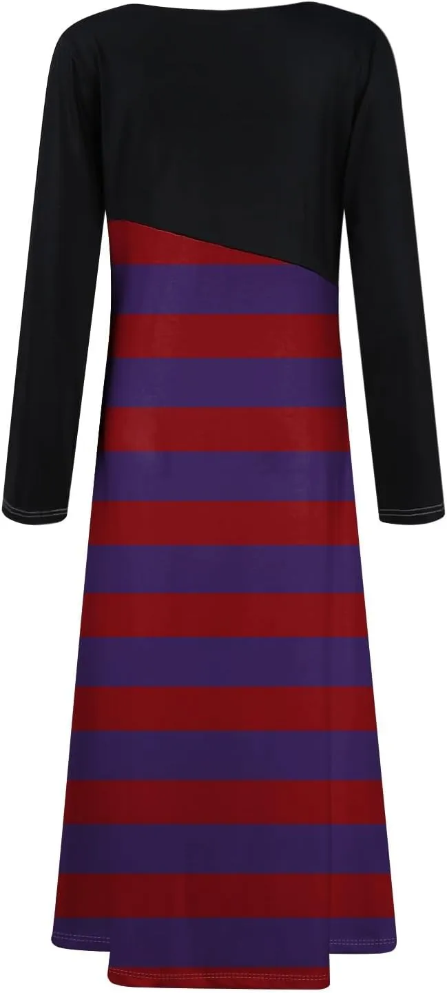 Women's Cute Gradient Long Sleeve Dress Stretchy Comfy V-Neck Spring Maxi Dresses
