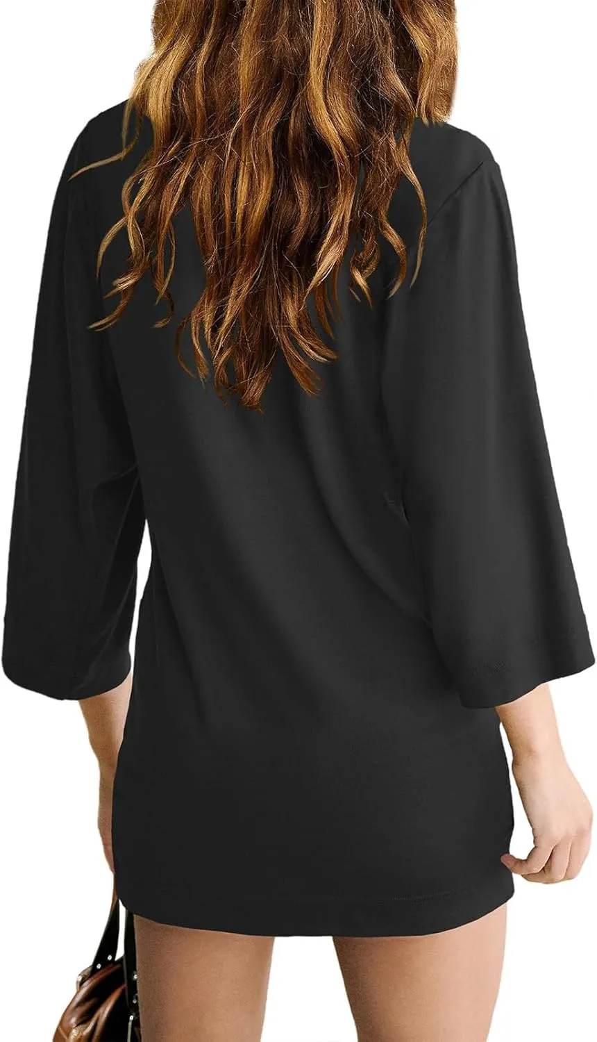 Women's Dresses Loose Fit 3/4 Sleeve Crewneck Mini Dresses Slim Fit Solid Color Fashion Trendy Dressy Dress 2025