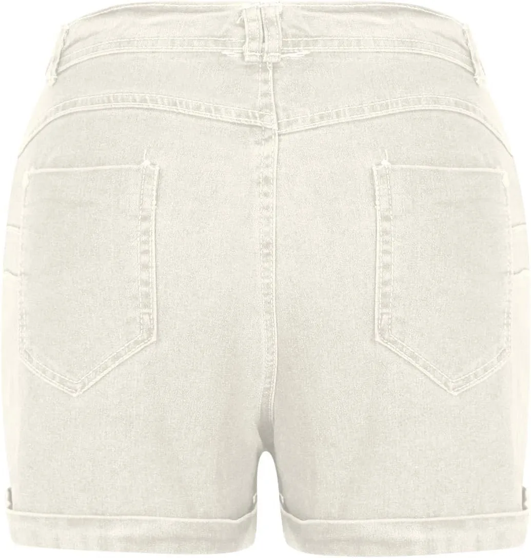 Women's Elastic Waist Tie Front Straight Denim Shorts Casual Drawstring Jean Shorts Summer Beach Shorts with Pocket