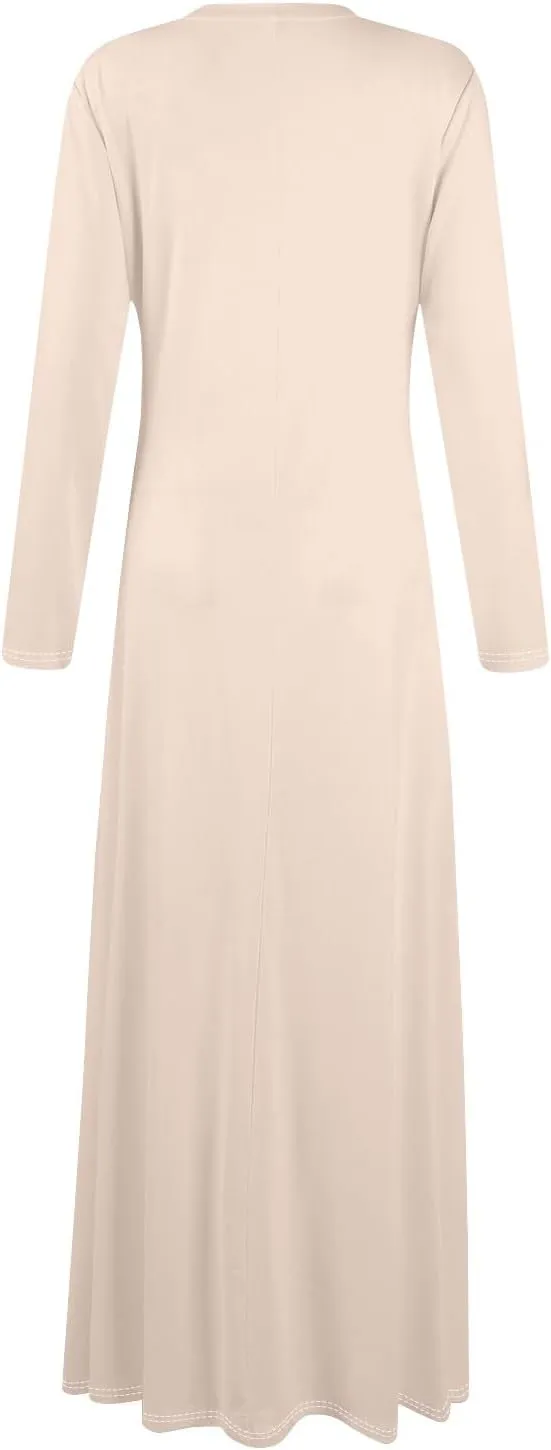 Women's Elegant Loose Solid Color Long Dress V-Neck Long Sleeve Sexy Spring Dresses