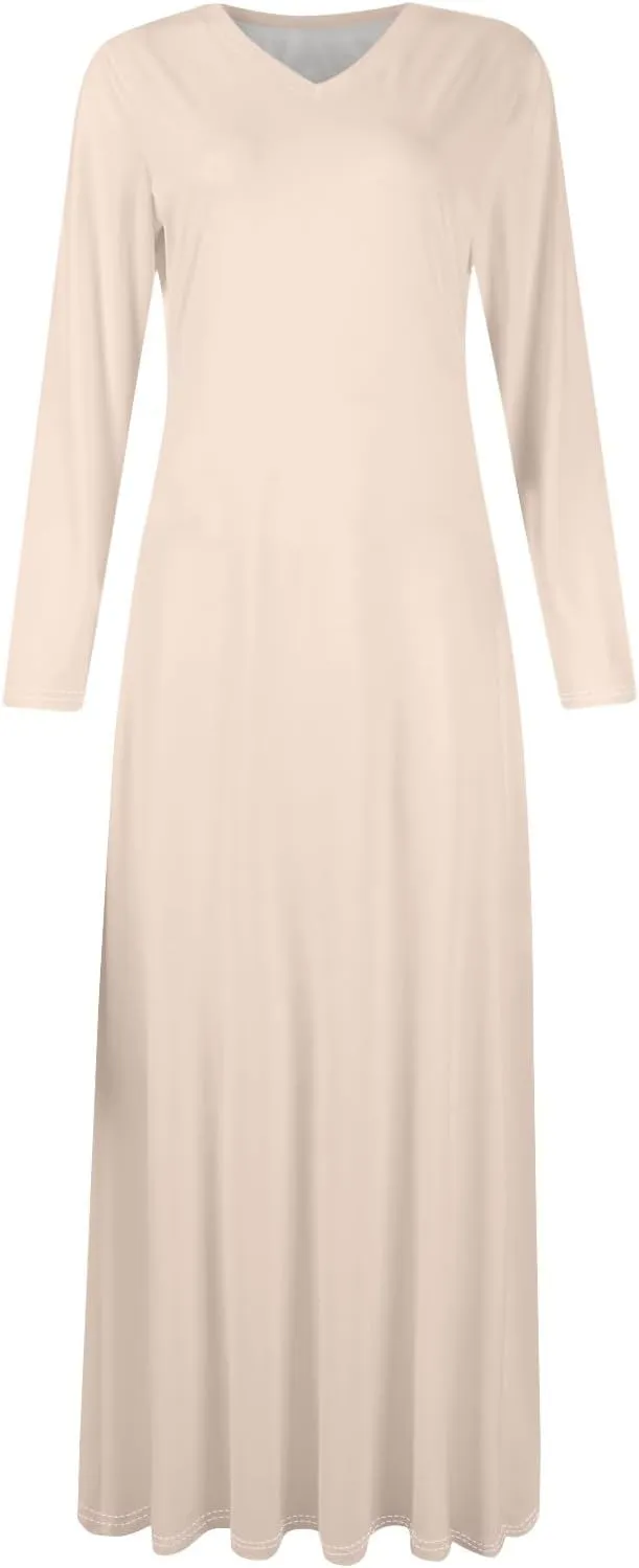 Women's Elegant Loose Solid Color Long Dress V-Neck Long Sleeve Sexy Spring Dresses