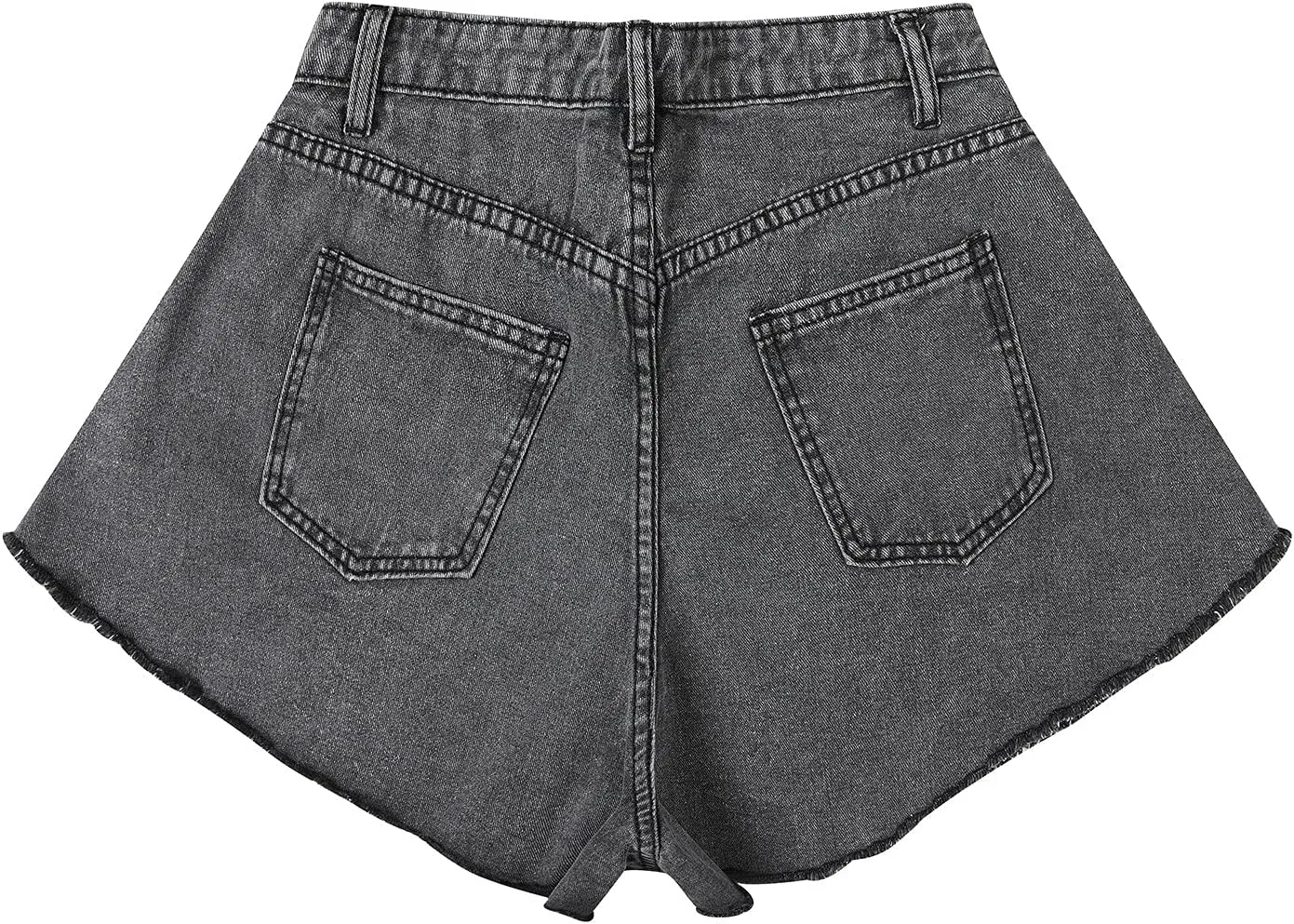 Women's High Elastic Waisted Denim Shorts Ruffle Raw Hem Jean Short Wide Leg Flared A Line Pleated Denim Jean Short