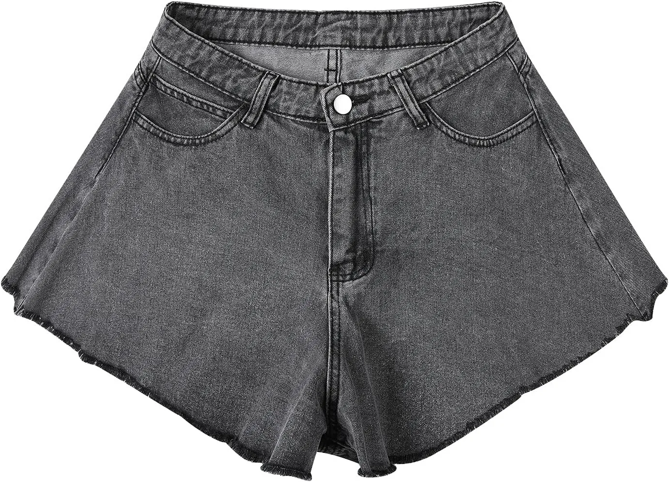 Women's High Elastic Waisted Denim Shorts Ruffle Raw Hem Jean Short Wide Leg Flared A Line Pleated Denim Jean Short