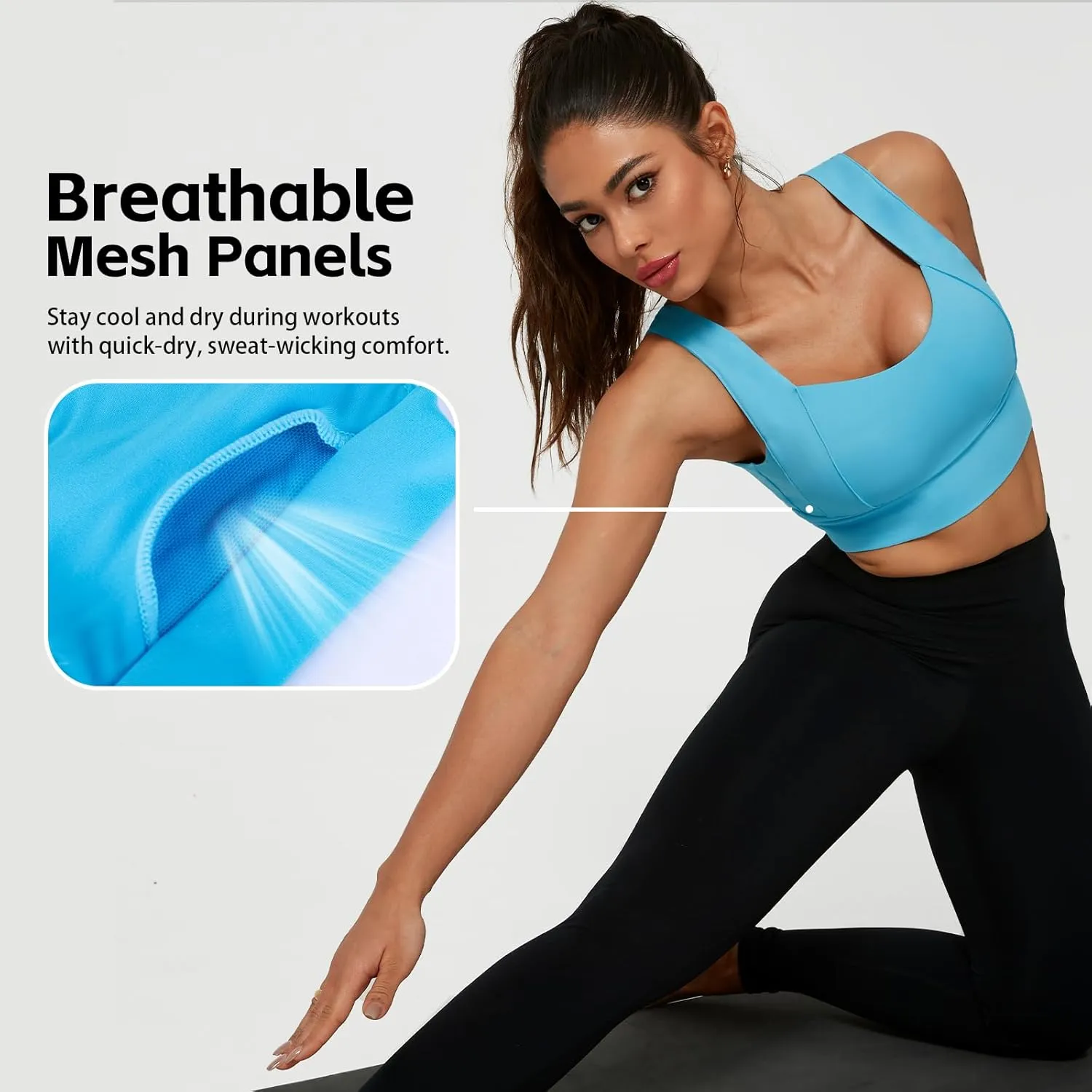 Women's High Support Sports Bra with Wide Straps|U-Back,Moisture-Wicking Removable Pads, Full Coverage Yoga Gym Bra