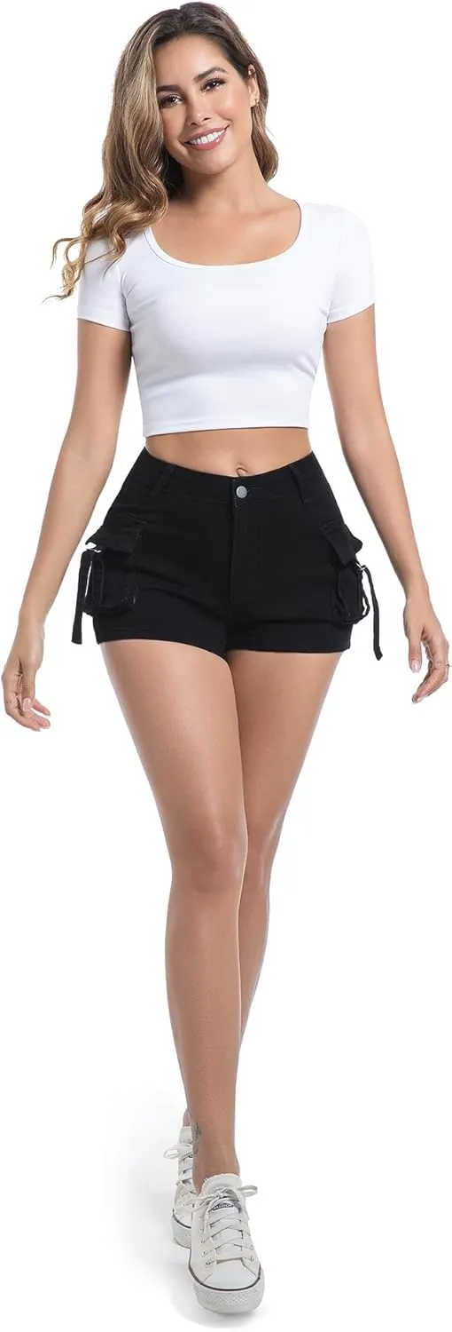 Womens High Waisted Cargo Shorts Casual Summer Denim Stretchy Jeans Chino Shorts Y2K