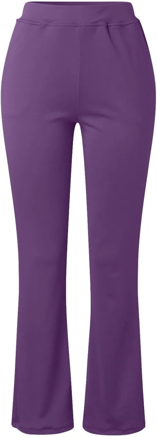 Womens Knitted Flared Pants Solid Color Bell Bottom Pants with Pockets Solid High Waisted Straight Leg Trousers