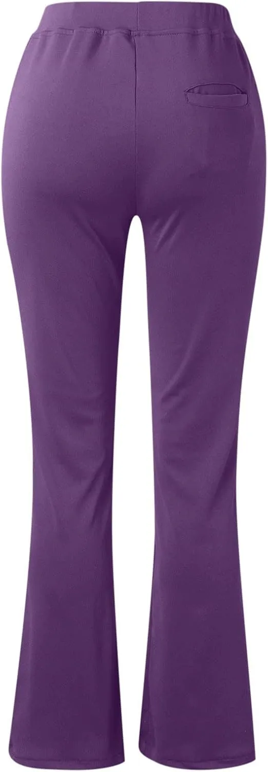 Womens Knitted Flared Pants Solid Color Bell Bottom Pants with Pockets Solid High Waisted Straight Leg Trousers