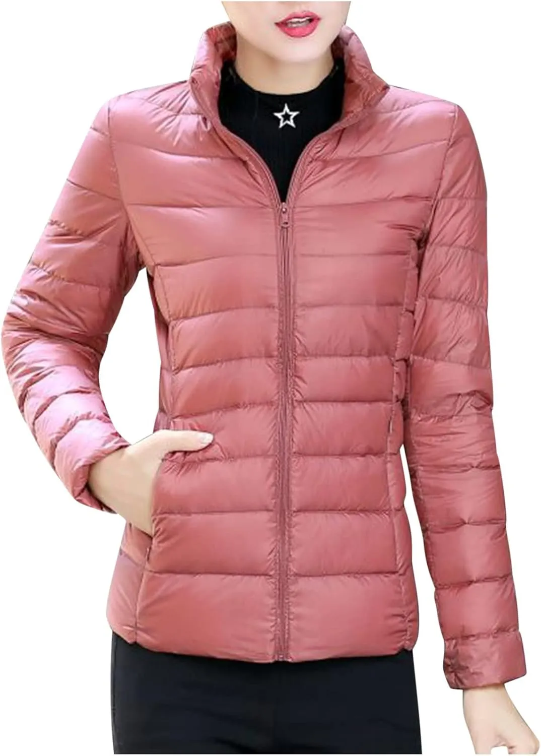 Women's Packable Quilted Jackets Lightweight Full-Zip Puffer Jacket Full Zipped Down Jacket Shakcets Winter Outfits