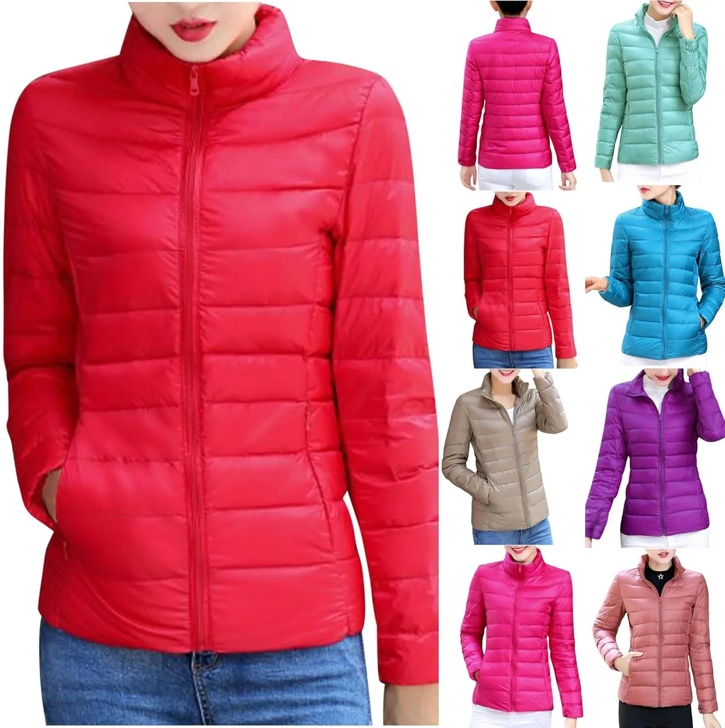 Women's Packable Quilted Jackets Lightweight Full-Zip Puffer Jacket Full Zipped Down Jacket Shakcets Winter Outfits