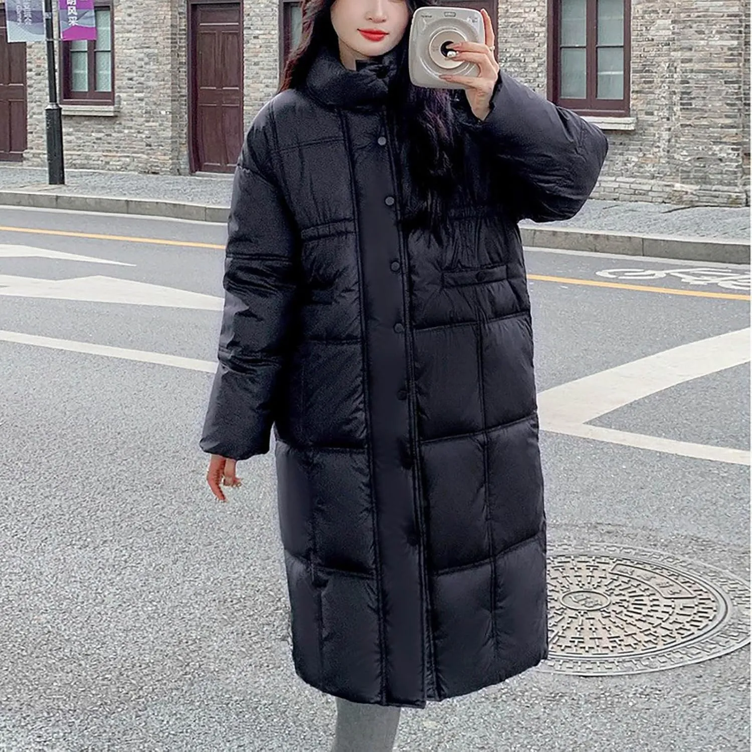 Womens Quilted Coats Long Sleeve Hooded Puffer Jackets Plus Size Down Jackets Coat Winter Maxi Length Outerwear