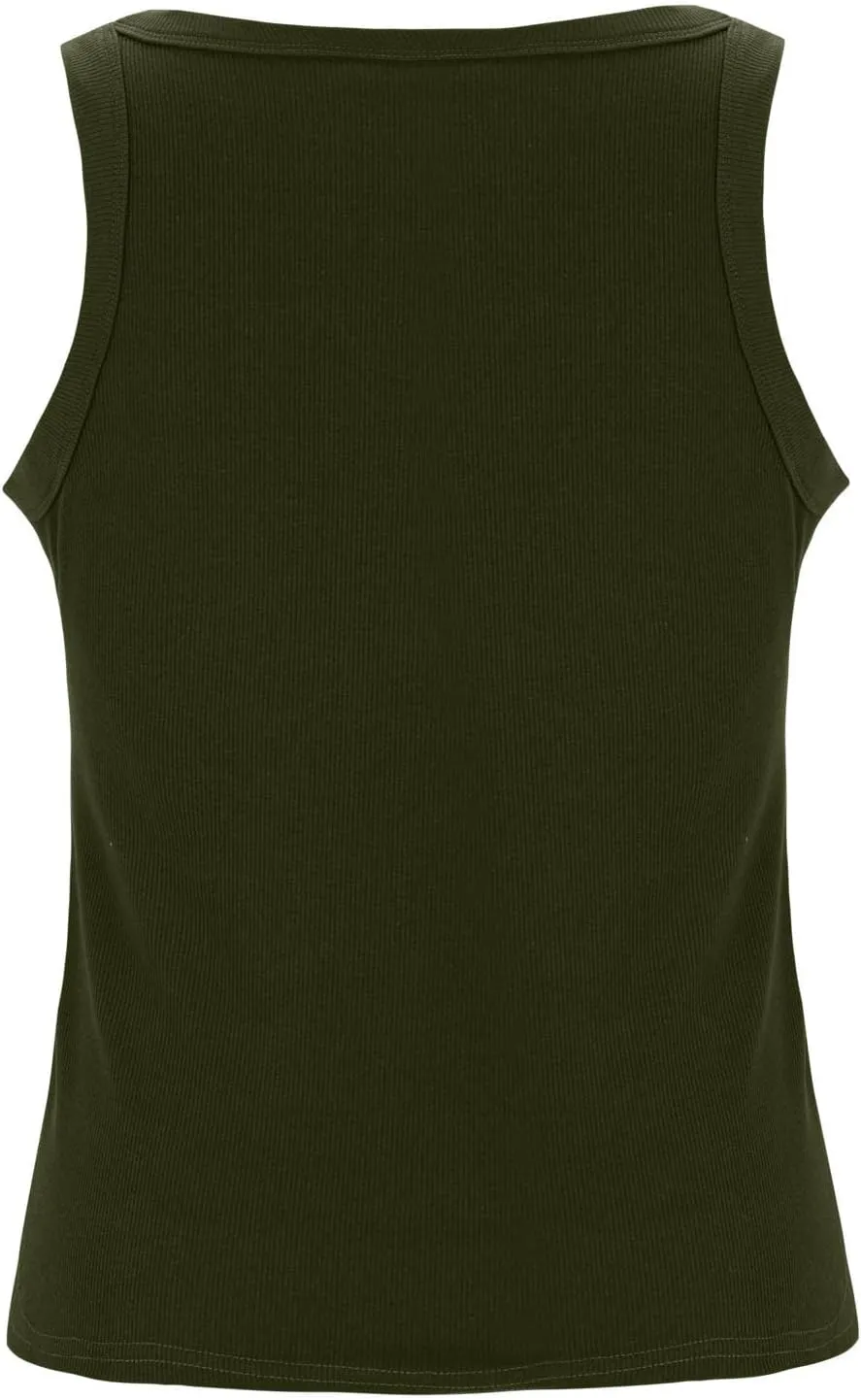 Womens Ribbed Knit Tank Tops with Built in Bras Summer Slim Fitness Athletic Workout Shirts Sleeveless Gym Basic Tees