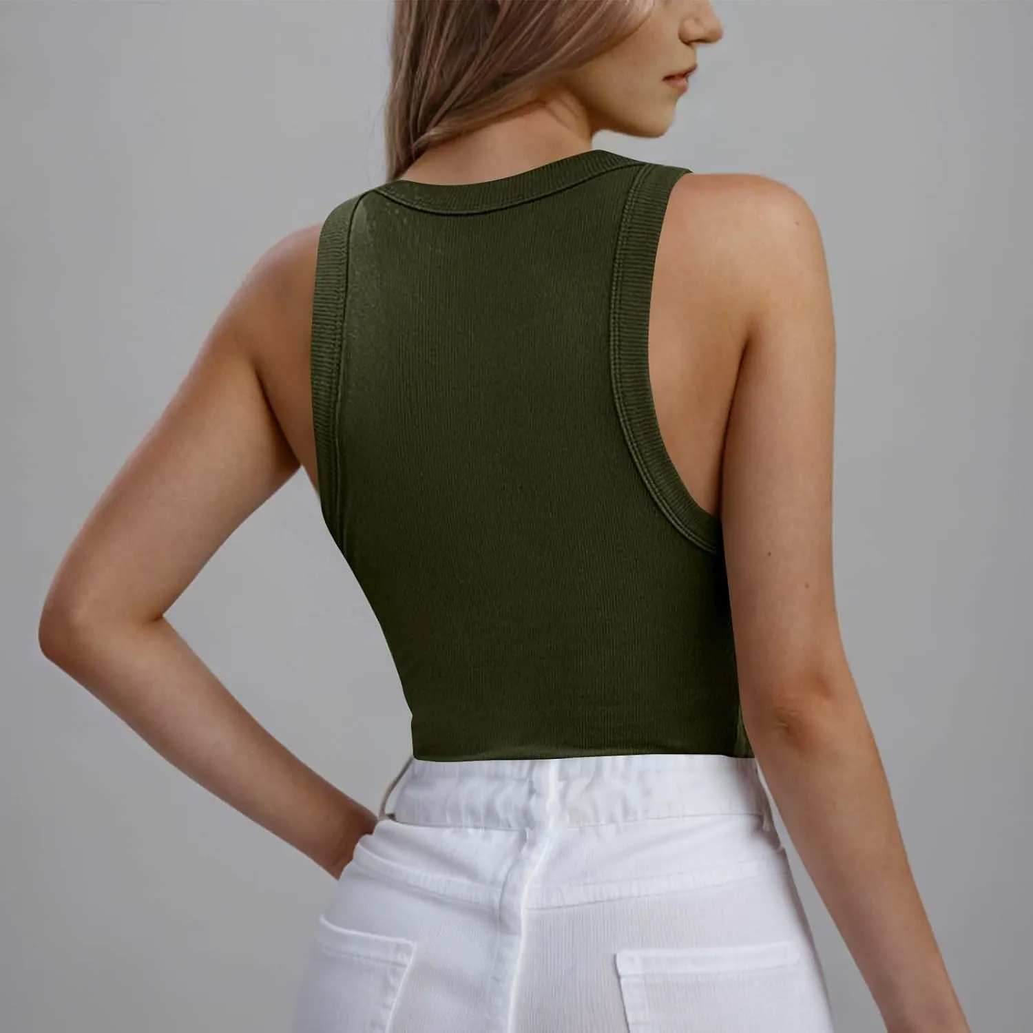 Womens Ribbed Knit Tank Tops with Built in Bras Summer Slim Fitness Athletic Workout Shirts Sleeveless Gym Basic Tees