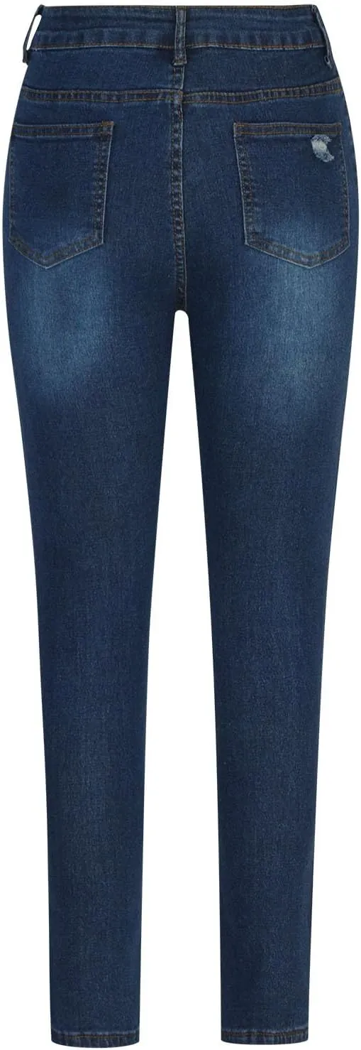 Women's Ripped Boyfriend Jeans Mid Rise Straight Leg Jeans Distressed Denim Pants Slimming Trousers with Pockets